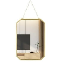 Wall Mirror, Hanging Wall Mirror, Gold Geometric Mirror with Chain, Decorative Vanity Mirror with Gold Metal Frame, Hanging Makeup Mirror for Bathroom, Bedroom, Entryway