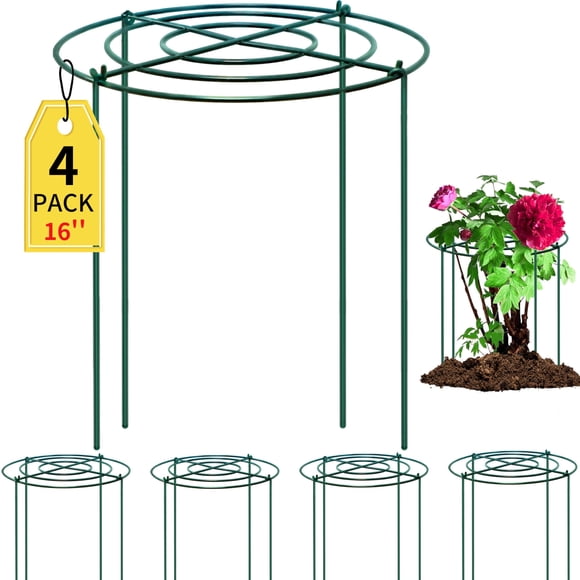 SYITCUN Peony Cages and Supports, 10x16 Inch 4-Pack Compact Metal Plant Cages, 3mm Green Powder Coated Garden Stake for Peonies, R