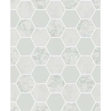Fine Décor Ceramica Grey Hexagon Tile Wallpaper