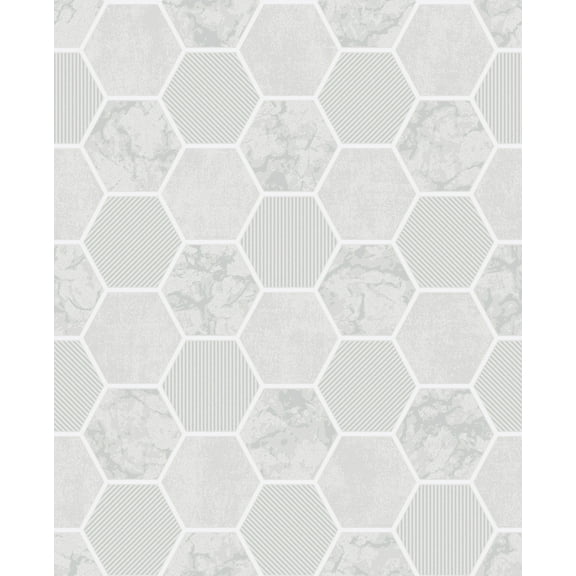 Fine Décor Ceramica Grey Hexagon Tile Wallpaper