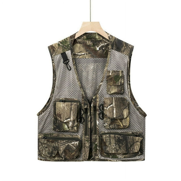 Men's Cargo Vest V Neck Zipper Multi Pockets Sleeveless Breathable
