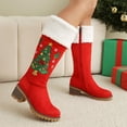 thumbnail image 3 of Christmas Winter Boots for Women Xmas Tree Embroidery Suede Mid Calf Zipper Booties Fuzzy Lined Lug Sole Stacked Heel Casual Long Snow Boots, 3 of 7