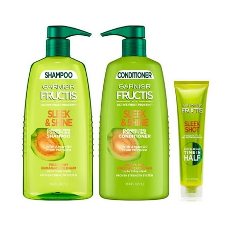 Garnier Fructis Sleek & Shine Shampoo & Condtioner + Sleek Shot In-Shower Styler, 3 Piece Set