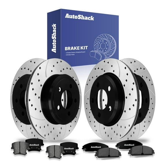 AutoShack Front Vented & Rear Vented Drilled & Slotted E-Coated Brake Rotors   Ceramic Pads 12-PC Brake Kit Replacement for 2010 Dodge Charger ShadowGuard