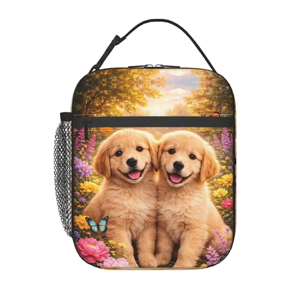 Golden Puppy Garden Lunch Bag Portable Thermal Lunch Box for Men and Women