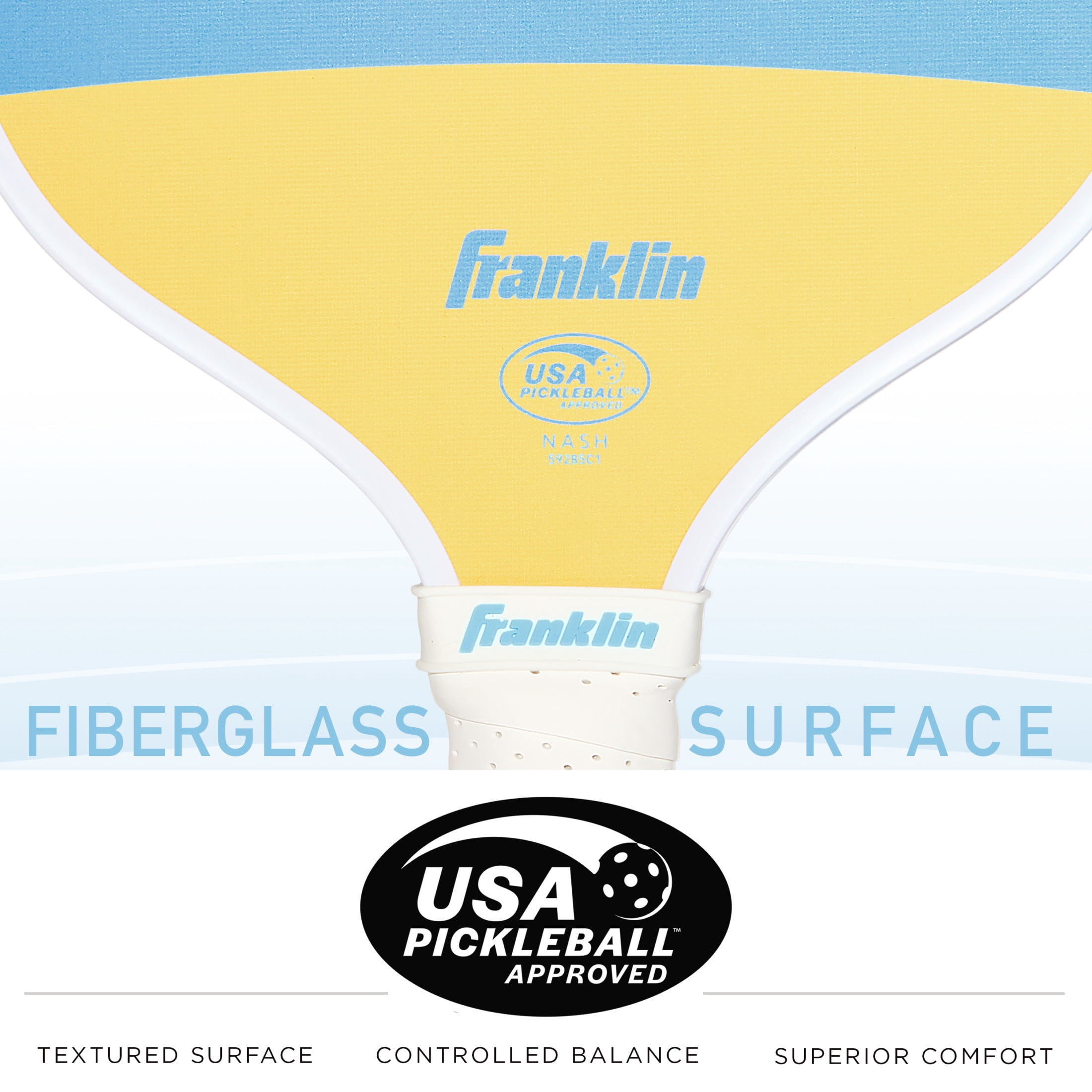 Franklin Sports Pickleball Paddle - Max Grit Fiberglass Surface - Polypropylene Core Pickleball Paddle - USA Pickleball (USAP) Approved - Yellow/Blue