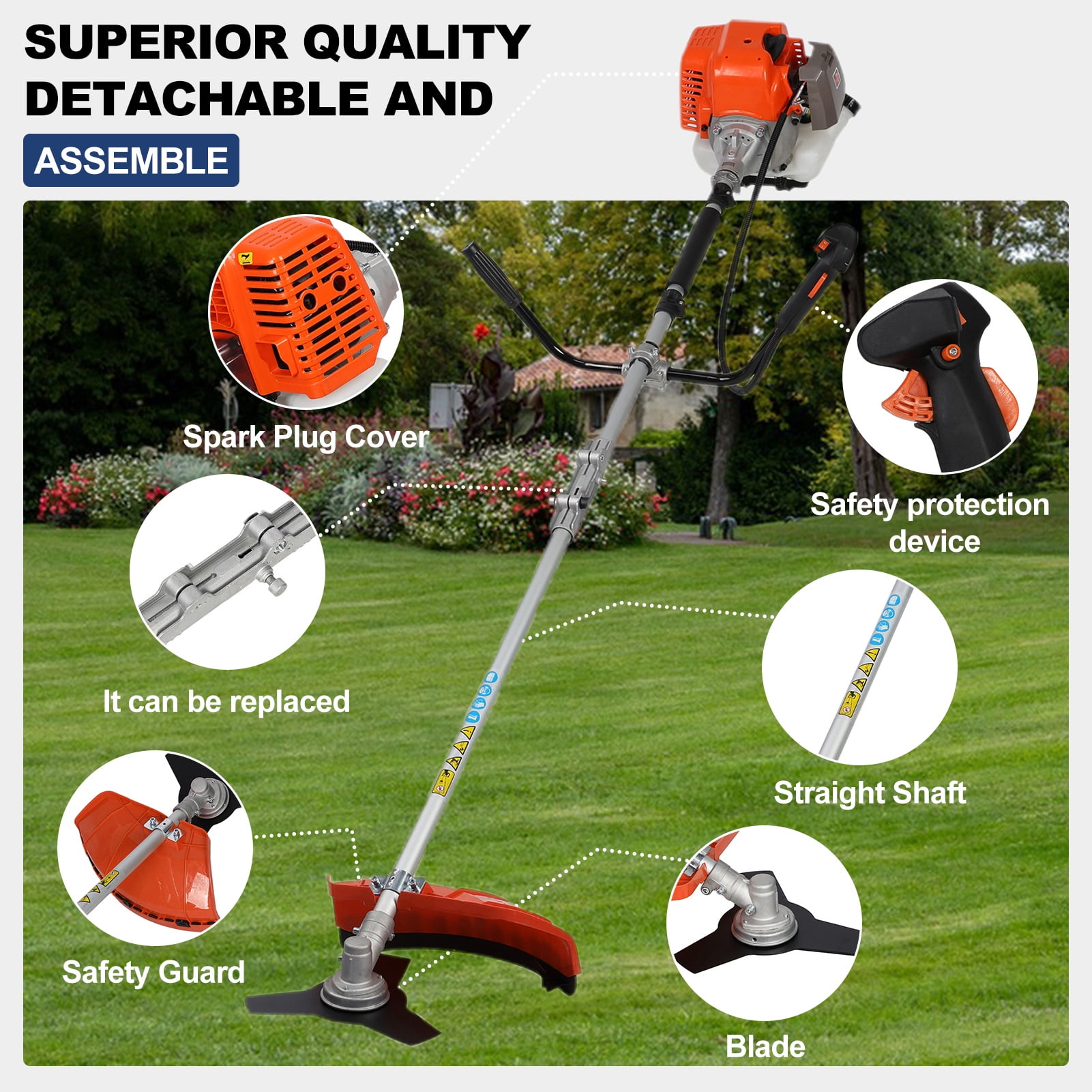 Lawn Mower,Gas String Trimmer, 52cc Weed Wacker Gas Powered, 2-Stroke Brush Cutter, Handheld Weed Eater