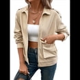 thumbnail image 2 of Chaqueta Corta de con Cremallera para Mujer, Informal, A Cuadros, de Larga Caqui M, 2 of 10