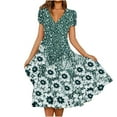 thumbnail image 2 of Vivianyo HD Long Sleeve Dress for Women Women's Summer Flower Printing Short Sleeve V Neck Lace Splicing Dresses Fashion Full Skirt Dress, 2 of 6
