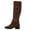 Brown, variant on YDN Women Classic Round Closed Toe Strap Buckle Knee High Boots Block Low Heel Side Zipper Calf Boots Casual Winter Shoes Size 7 Green