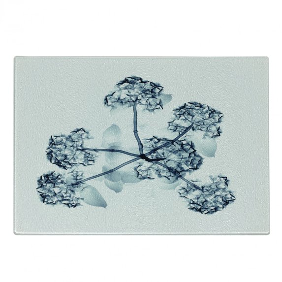 Flower Cutting Board, X-ray Image of Hortentia Flower Nature Inspired Deeper Crystal Close Look Art Print, Decorative Tempered Glass Cutting and Serving Board, Small Size, Teal White, by Ambesonne