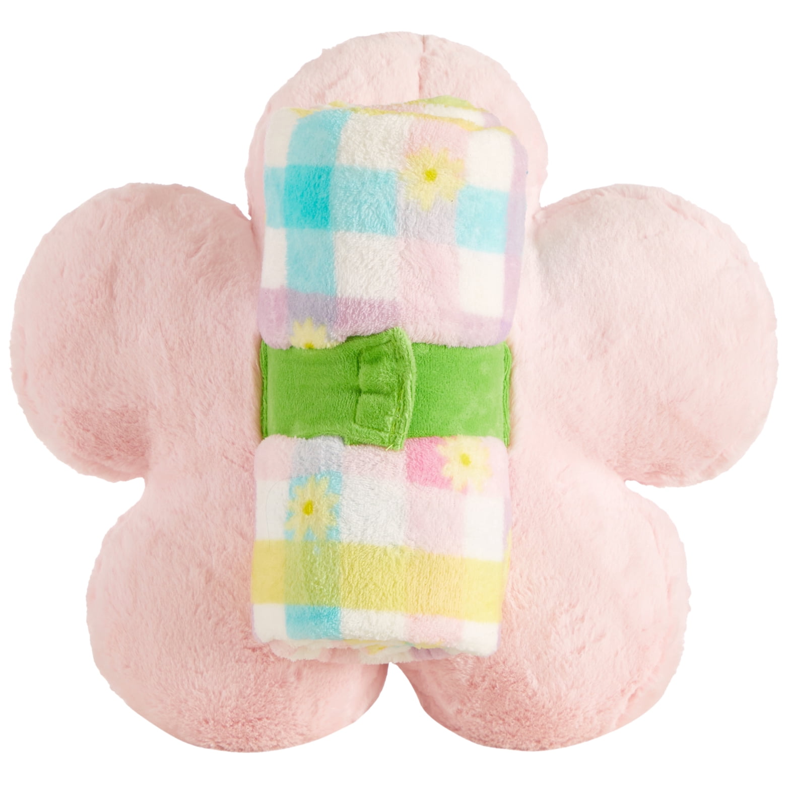 (2 pack) Your Zone 16"  Huggable Flower Pillow & 50" x 60" Throw Set, Pink