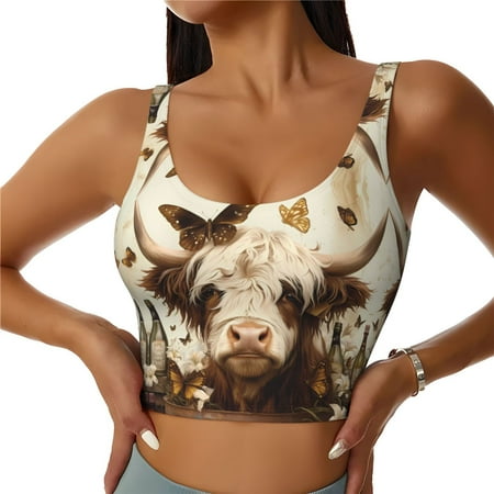 Sports Bras for Women High Support  Butterfly Cow Barrel Workout Tank Tops Woman  Yoga Bra with Removable Cups