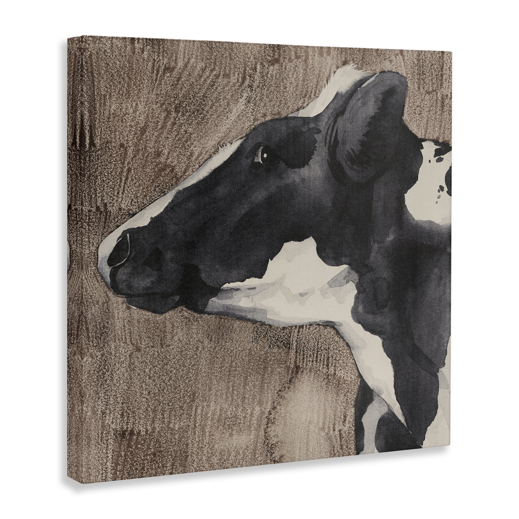 Stupell Industries Rustic Cow Looking Left Animals & Insects Painting Gallery Wrapped Canvas Art Print Wall Art, 17 x 17