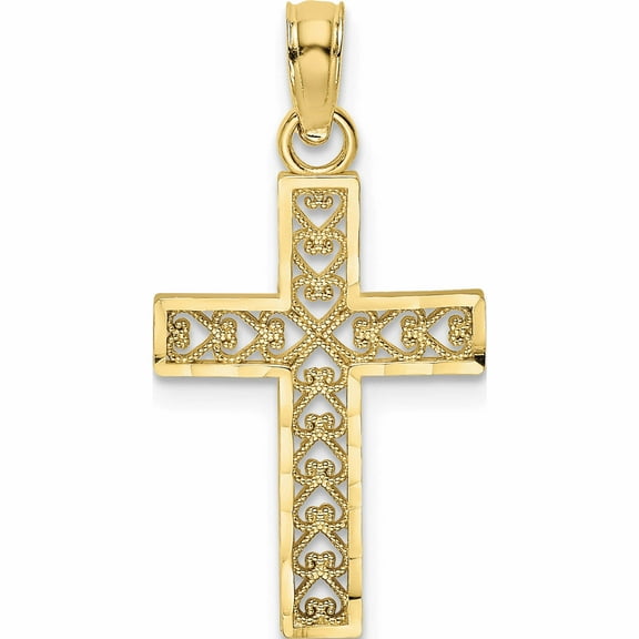 10K Yellow Gold D/C Filigree Cross Pendant (22.45 X 13) Made In United States 10k8602