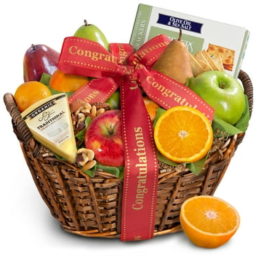 Golden State Fruit Congratulations Cheese, Nuts & Fresh Fruit Gift Basket