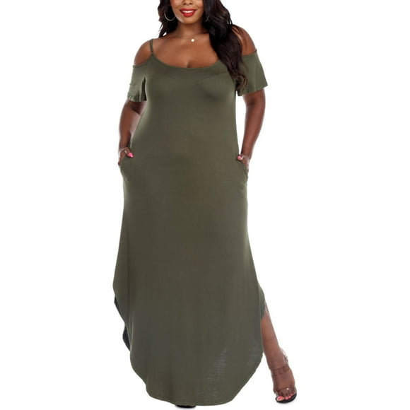 White Mark Womens Lexi Solid Maxi Dress, Green, Plus Size, 2X
