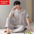 thumbnail image 5 of Pijamas finos de algodón de verano para hombre, pantalones largos de manga corta, conjunto de ropa para el hogar, ropa de dormir cómoda y transpirable de talla grande, 5 of 5
