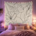 thumbnail image 2 of Minimalist Line Art Woman Profile with Floral Elements on Light Grey Background Serene Boho for Women Wall Decor Housewarming Gift Tapestry Wall Hanging for Bedroom and Living Room, 2 of 7