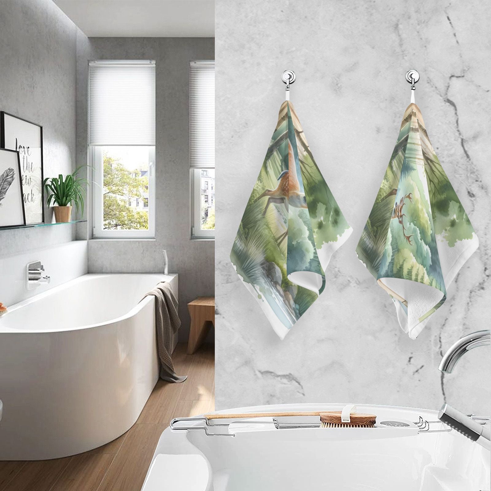 Deers on Forest Hand Towel Bath Towels Face Towels Cotton Absorbent for Home Hotel Spa Swimming Yoga Sports Decorative Towel Set of 2