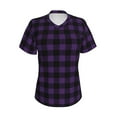 thumbnail image 2 of Uemuo Purple Black Plaid Printed Women's Classic V-Neck T-Shirt - Soft, Breathable, Moisture-Wicking, Perfect for Casual, Office, Travel, and Everyday Wear-Large, 2 of 5