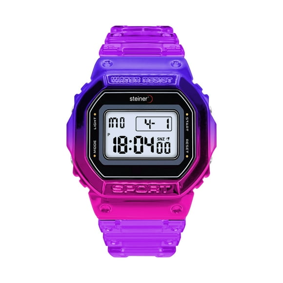 Reloj Digital Retro Tornasol Steiner Correa de Plástico 5 Atm Morado