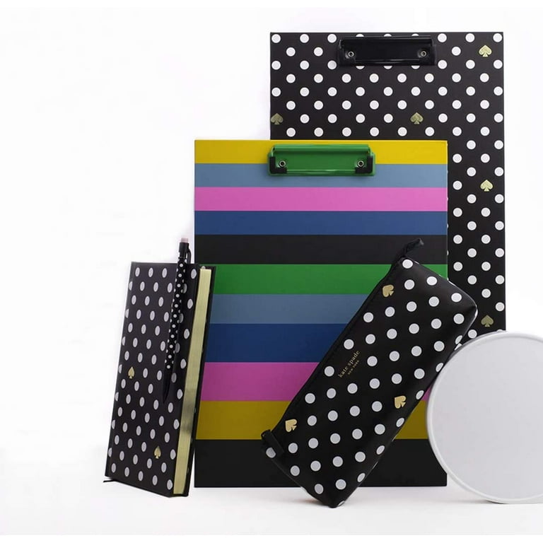 Kate Spade New York Pen and Pencil Case with School Supplies, Zip Pouch  Includes 2 Pencils, Sharpener, Eraser, and Ruler, Polka Dots (Black/White)  