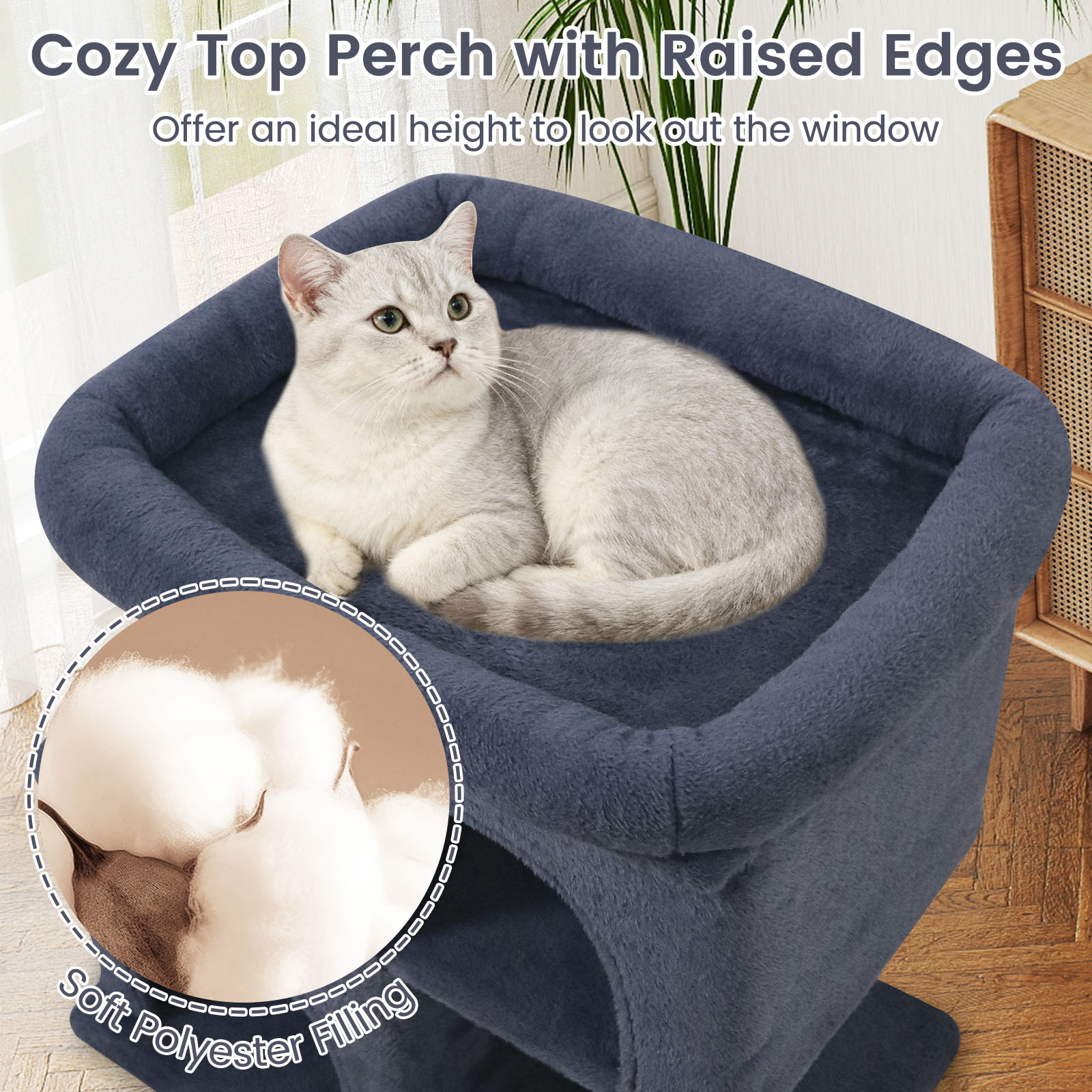 Gymax 25.5'' Cat Tree w/2 Large Condo Padded Top Perch Sisal Scratching Posts for Cats Grey