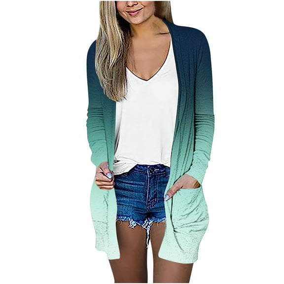 QUYUON Open Front Cardigan Discount Long Sleeve Cardigan with Pockets Ladies Open Cardigans for Women Cardigan Jacket Style C-1669 Fall Cardigan Sweater Outerwear Coat Cardigan Tops