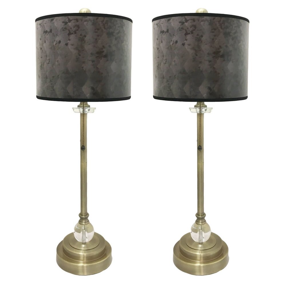 Royal Designs 28" Crystal and Antique Brass Buffet Lamp with Black Snakeskin Diamond Design Hard