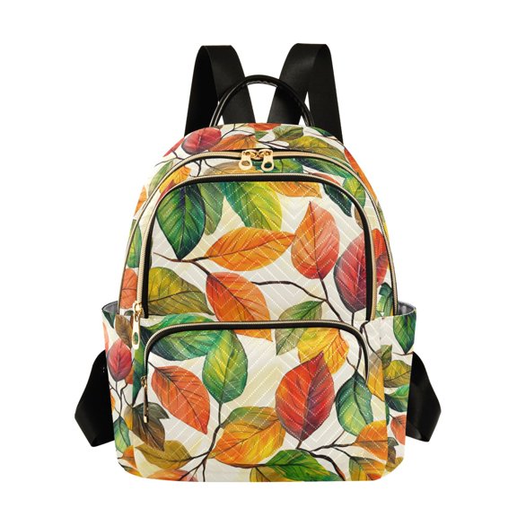 FORMRS Mini Backpack Purse for Women Travel Daypack Casual Shoulder Bag, Beige Leaves