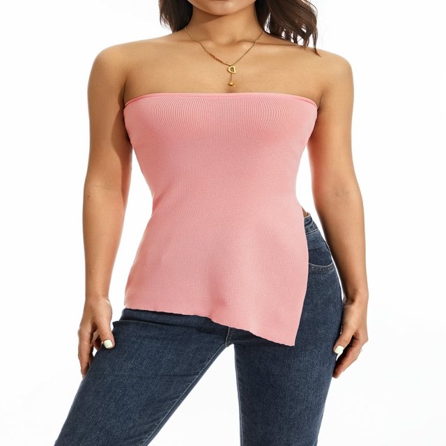 Été Décolleté Épaule Bandeau Tube Tops Casual Femmes Sans Manches Dos Bustier Tops Rue Parti Club