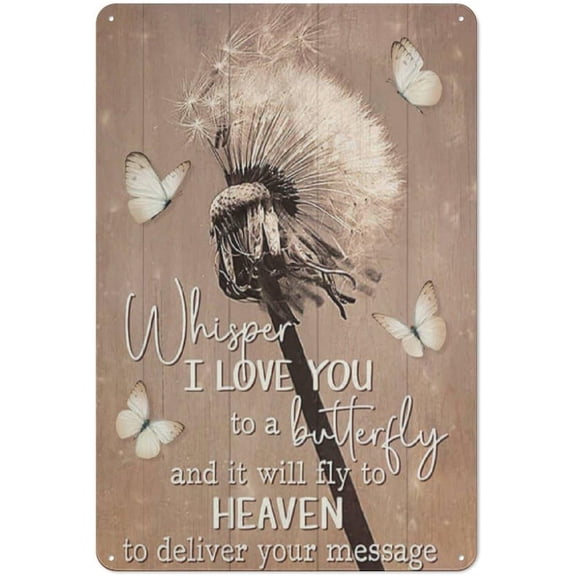 Rustic Metal Tin Sign Dandelion and Butterfly Wall Art Decor 8x12 Inch