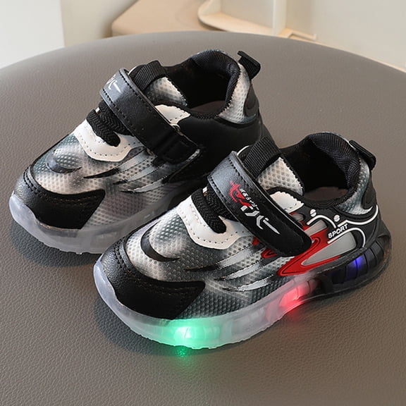 LEEy-world Toddler Shoes Children Shoes Light Up Shoes Light Up Sports Shoes Casual Shoes Breathable Baby Children Shoes Toddler Size 8 Shoes (Black, 6.5 Toddler)