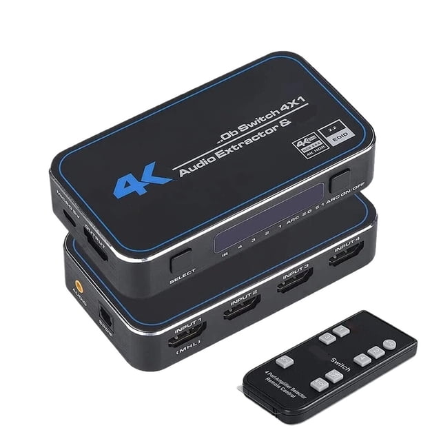 Commutateur Vidéo 4K HD à 4 Ports, Concentrateur Multimédia Extracteur Intelligent