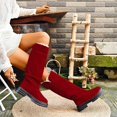 thumbnail image 6 of Gyexs Winter Snow Boots for Women Fashion Cozy Warm Fleece Lined Suede Boots Mid Calf Round Toe Ankle Booties Christmas Red & Size 7, 6 of 9
