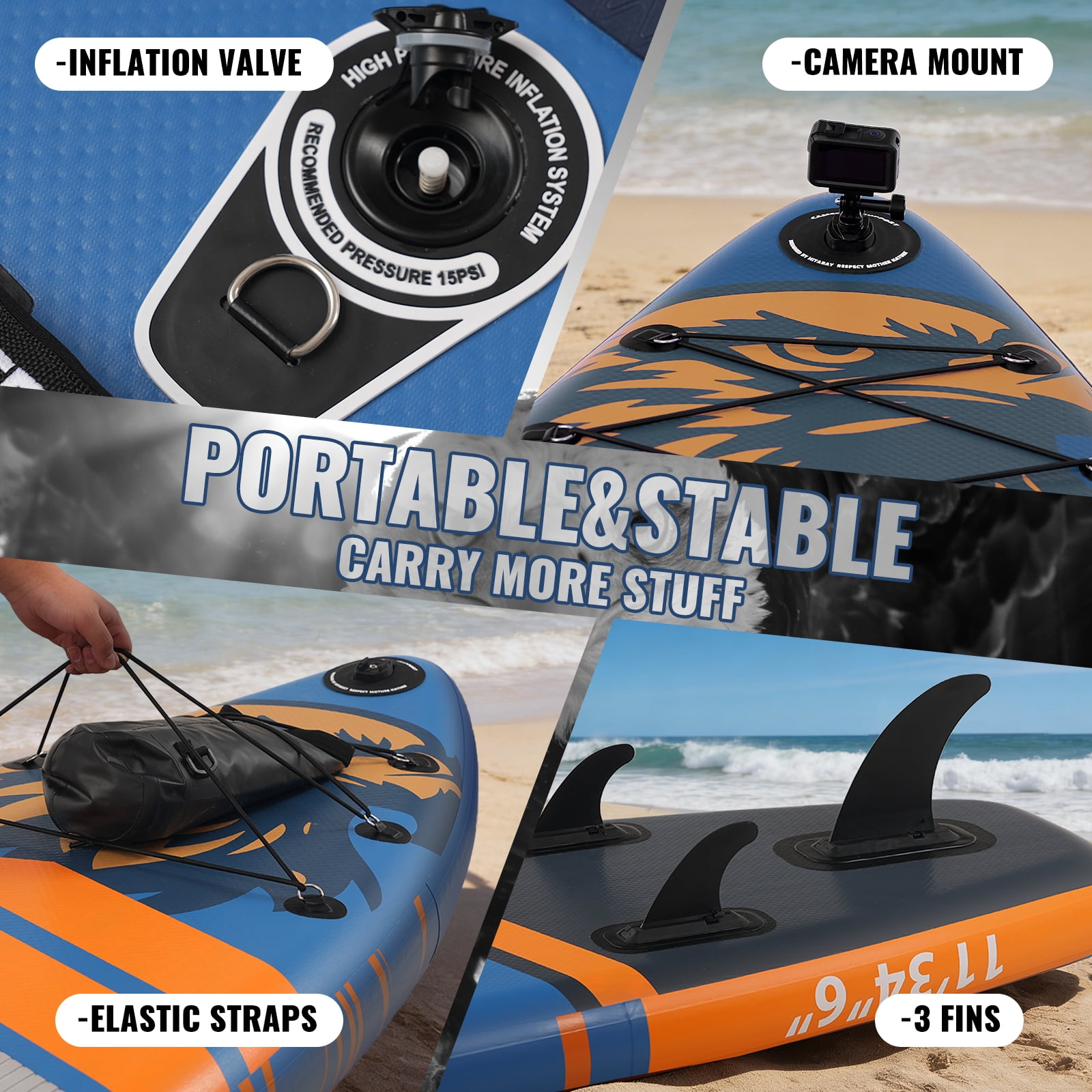 Genreen 11ft Stylish Inflatable Stand Up Paddle Board (SUP), Fishing Paddle Board with All Accessories for All Skill Levels
