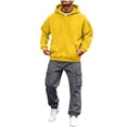 thumbnail image 3 of Chiccall Mens Sweatsuit 2 Piece Drawstring Kangaroo Pocket Hoodie Elastic Bottom Elastic Waist Cargo Sweatpant Outfits Fall Winter Warm Loose Fit Casual Athletic Sets, 3 of 6