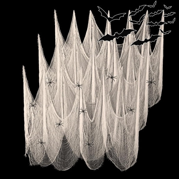 3 in 1 Halloween Beige Creepy Cloth Set - 6 Pcs 30x72 in Cheese Cloths with Spiders and Bats, Halloween Netting Spooky Creepy Gauze Cloth for