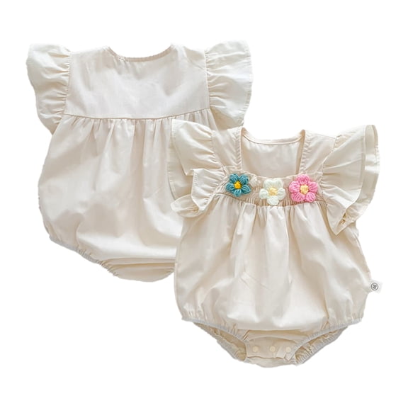 LYMAYTER Baby Girls Summer Romper for 3-24M Lightweight Floral Bubble Sleeve Top Breathable Comfort Wear