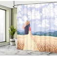 thumbnail image 4 of Ambesonne Clouds Shower Curtain, Woman Wheat Field Cartoon, 69"Wx70"L, Pastel Purple Almond and Tan, 4 of 4
