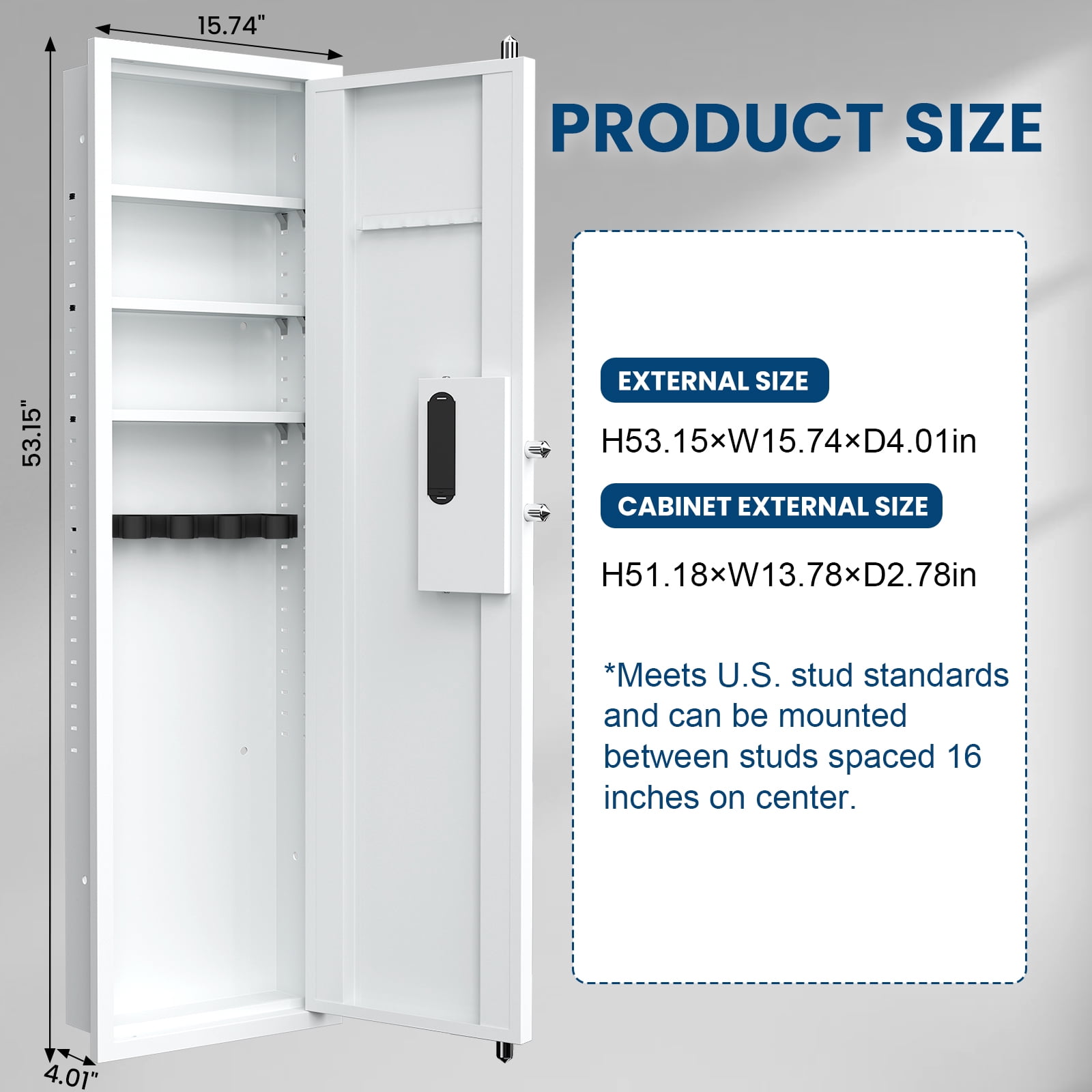Karbeen 53" Hidden Gun Safe- Wall Safes Between the Studs with Dual Alarm System and Silent Mode for Home Firearm Money Valuables