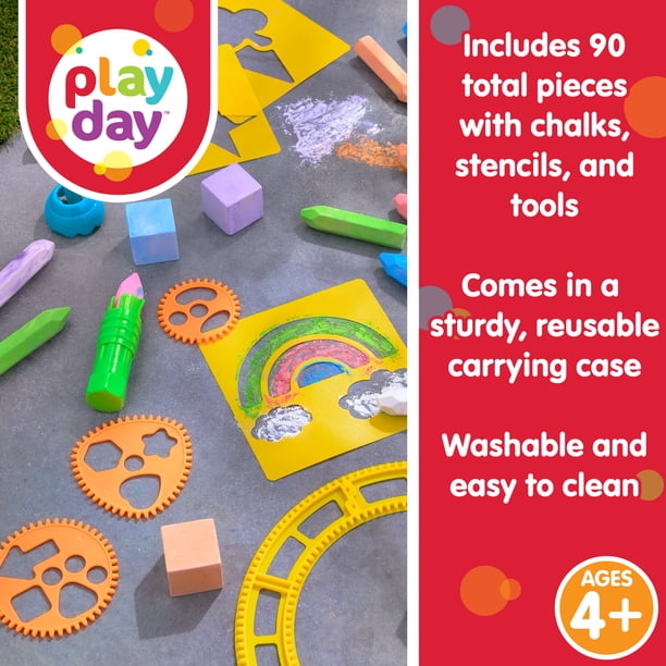 Play Day 90-Piece Multicolor Sidewalk Chalk Set with Stencils and
