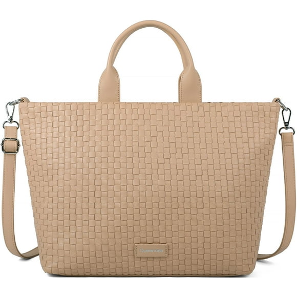 Queenoris Bolso Tejido para Mujer, Bolso Tote de Cuero Vegano Bolso de Compras de Moda de Playa de Verano y Bolso Bandolera Hecho a Mano