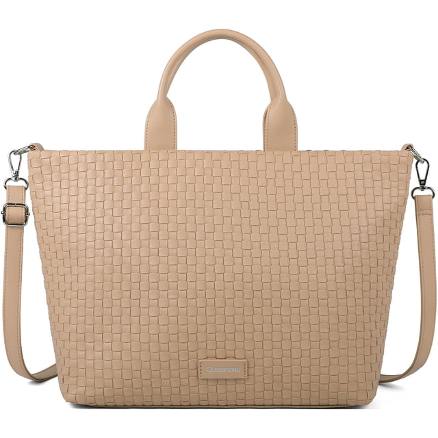 Queenoris Bolso Tejido para Mujer, Bolso Tote de Cuero Vegano Bolso de Compras de Moda de Playa de Verano y Bolso Bandolera Hecho a Mano