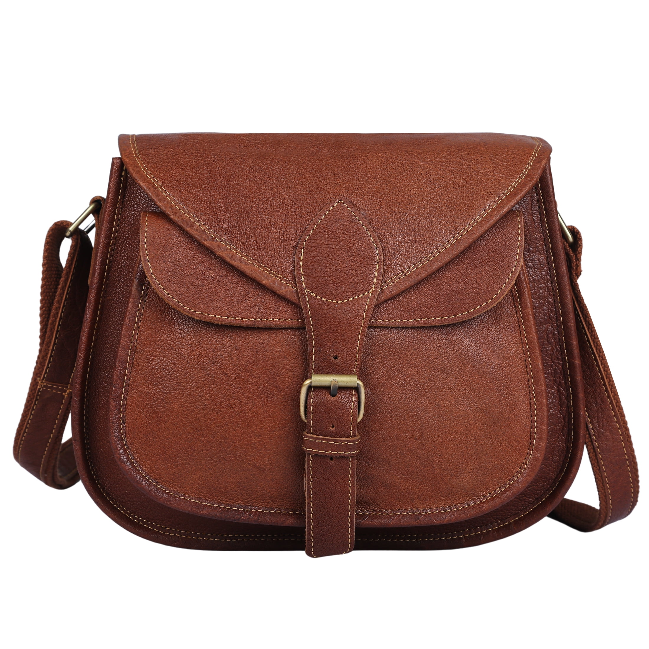 12-Inch Full-Grain Leather Crossbody Tote Bag for Women, Vintage Shoulder Purse with Multiple Pockets
