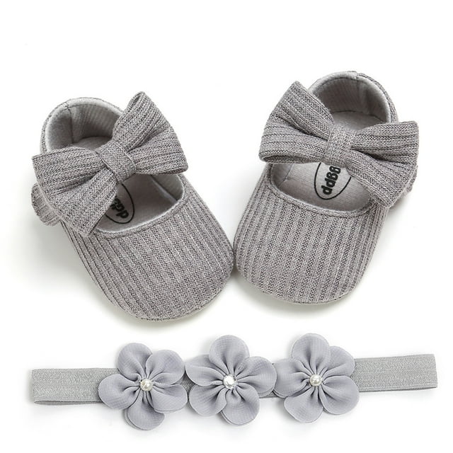 TheFound Chaussures de Berceau pour Filles Tout-Petits Chaussures de Robe avec Nœud + Bandeau Fleuri