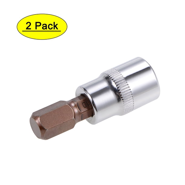 Uxcell Zócalo de broca hexagonal métrica estándar de 10 mm con conducción de 3/8 pulgadas, acero S2 y Cr-V, paquete de 2