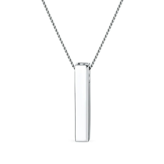 Bling Jewelry Womens 4 Sided Solid Cube Vertical Bar Pendant Necklace .925 Sterling Silver