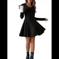 thumbnail image 2 of Vestido de Suéter de Larga, Vestido de Otoño, Cuello Redondo, Cintura Alta, Vestido Ajustado, Vestido Casual para Mujer Negro L, 2 of 8
